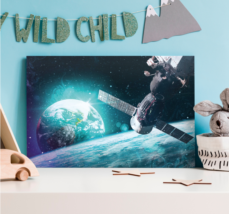 Obraz mapy světa s motivem vesmírného průzkumu - TenStickers