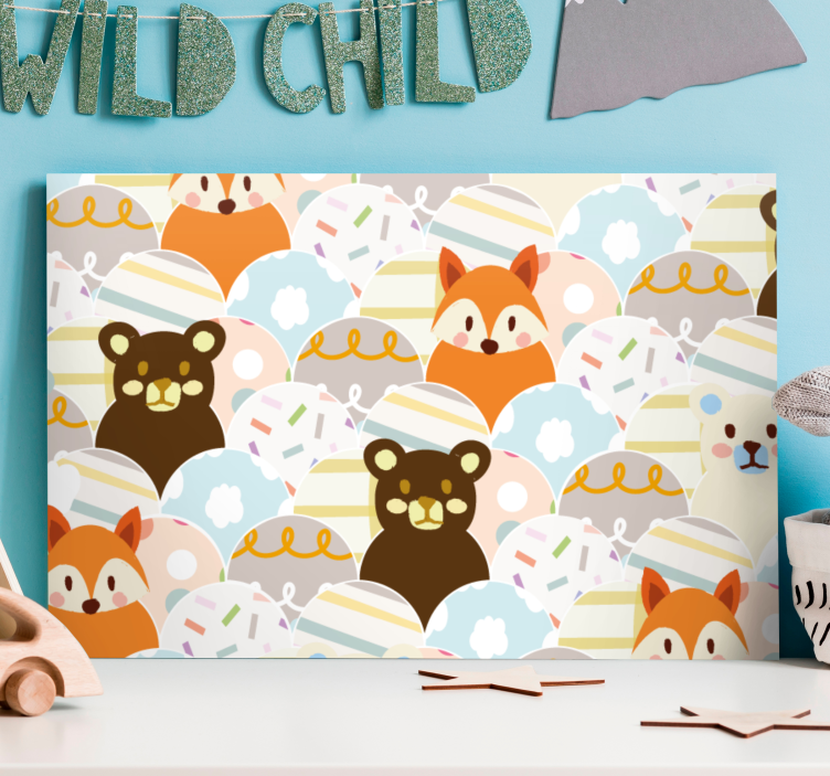 Patchworkové obraz s designem medvěda a lišky - TenStickers