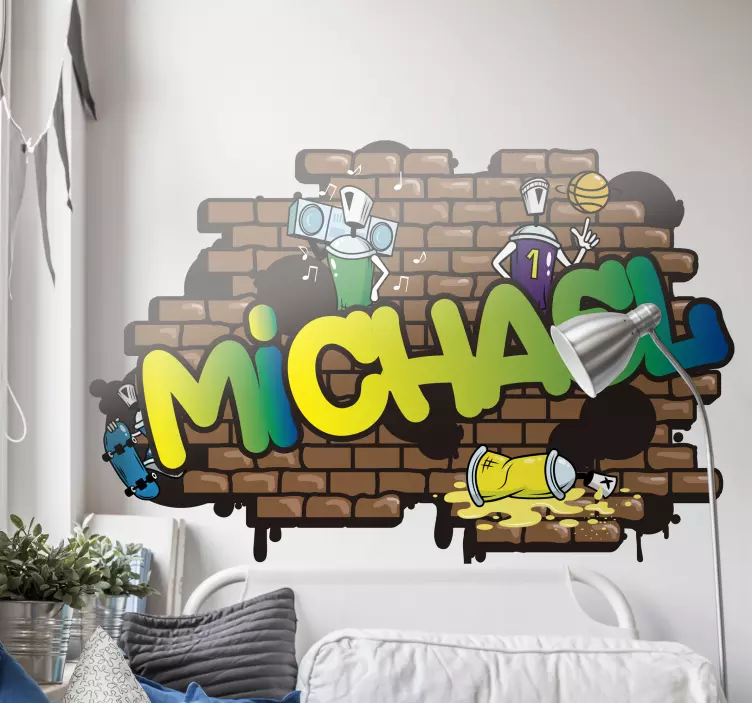 Graffiti jméno cihla pozadí městské nálepka - TenStickers