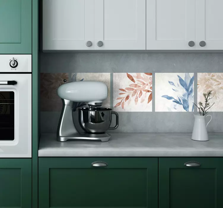 Květinový akvarelový vzor samolepka na dlaždice - TenStickers