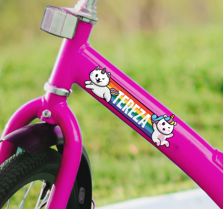 Duha se dvěma jednorožci a potiskem samolepka na kolo - TenStickers