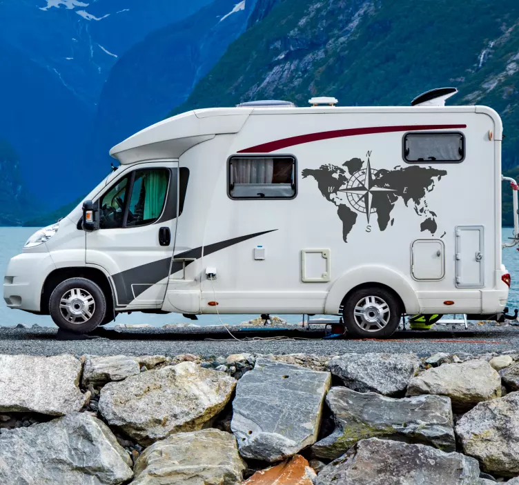 Mapa světa a kompas pro obtisk karavanu - TenStickers