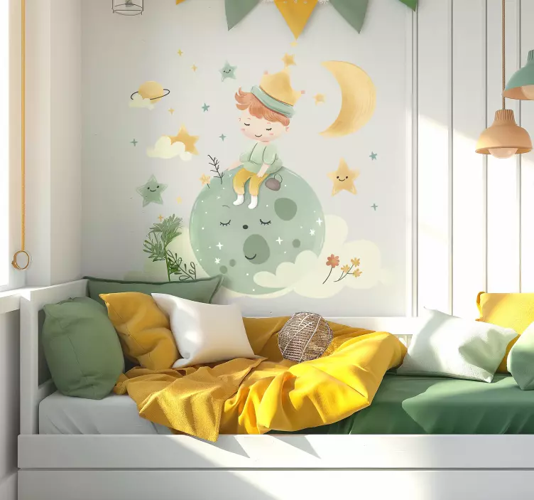 šťastné dítě na měsíci Nálepka do dětského pokoje - TenStickers