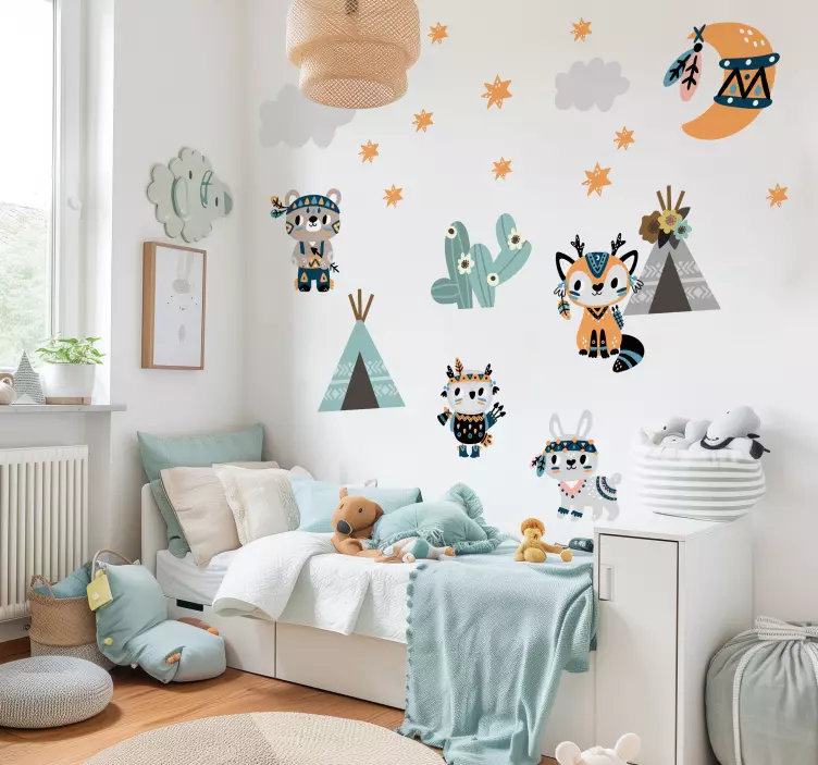 Zvířata v indickém stylu Nálepka ilustrace - TenStickers