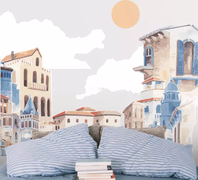 Akvarel město kreslení obrázku obtisk - TenStickers