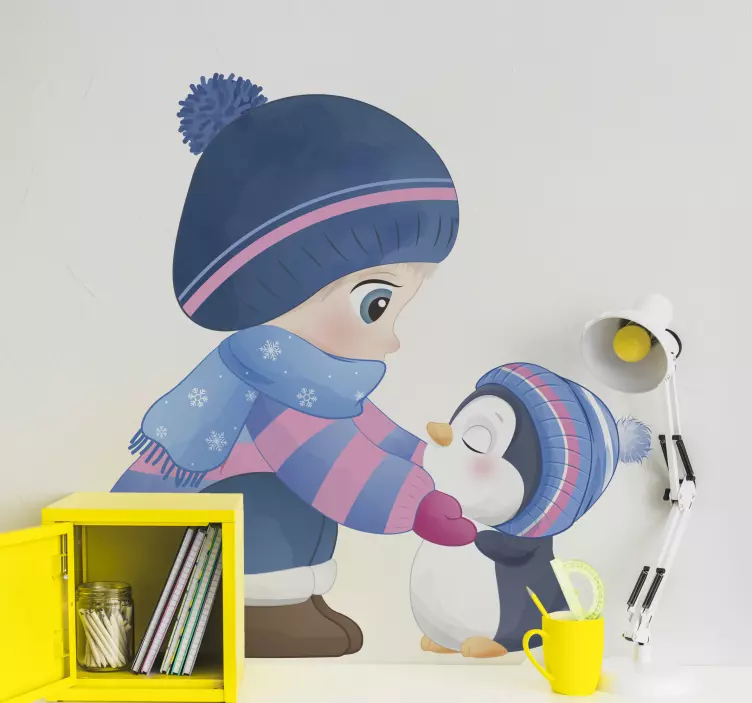 Anime dívka s nálepkou ilustrace tučňáka - TenStickers