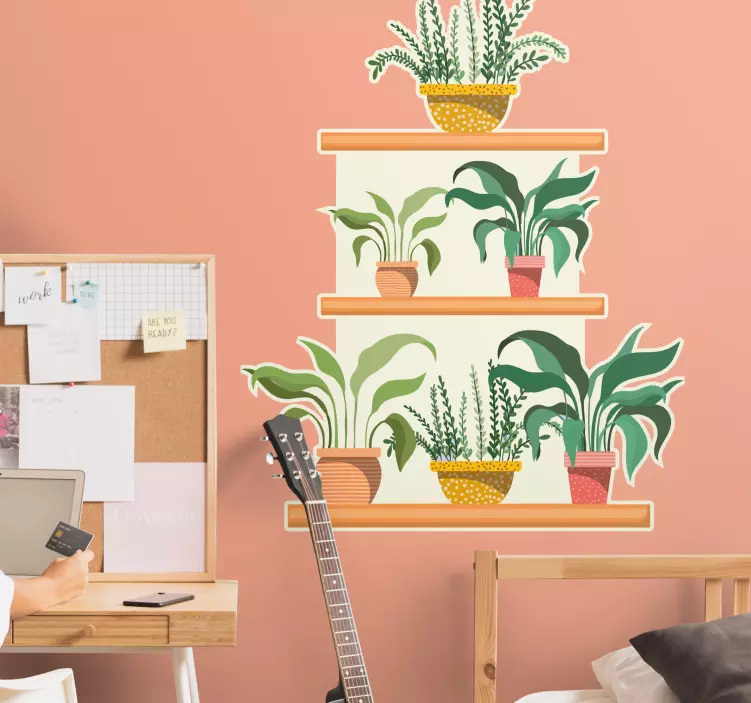 Aranžmá z listí v květináčích samolepka s rostlinou - TenStickers