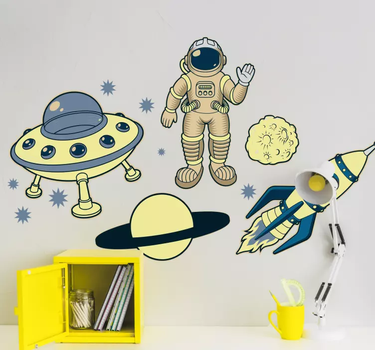 žluté dobrodružství astronauta vesmírná nálepka - TenStickers