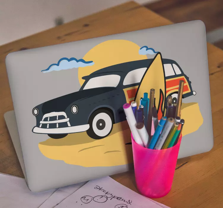 Auto s obtiskem notebooku na západ slunce - TenStickers