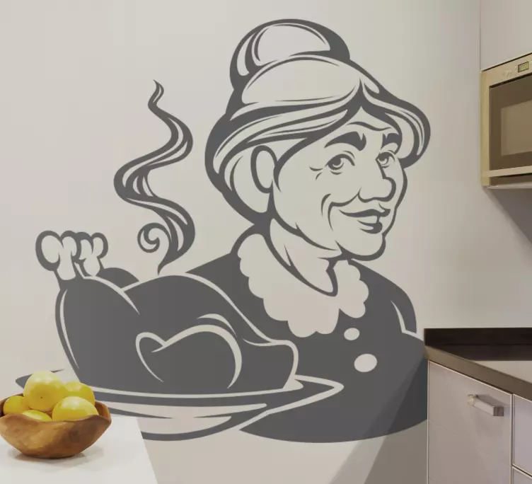 Babička drží kuřecí samolepku na zeď - TenStickers