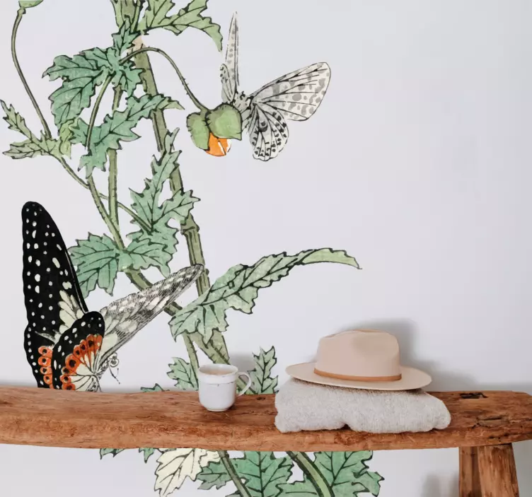 Barevná motýlí zahrada samolepka s rostlinou - TenStickers