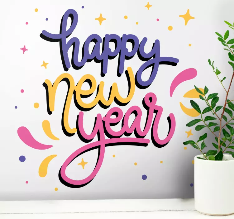 Vánoční nálepka barevné novoroční přání - TenStickers