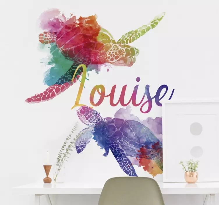 Barevné želvy s názvem zvířecí nálepka na zeď - TenStickers