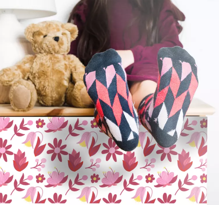 Růžový květinový vzor Nábytek nálepka - TenStickers