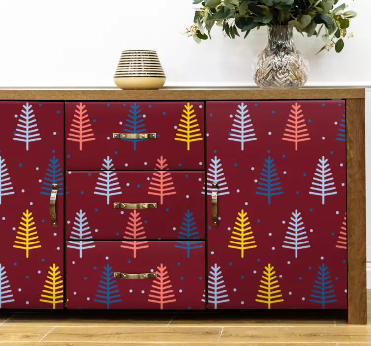 Vánoční nálepka s barevným vzorem borovice - TenStickers