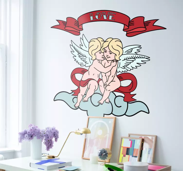 Cherubíni se objímají nálepka s láskou - TenStickers