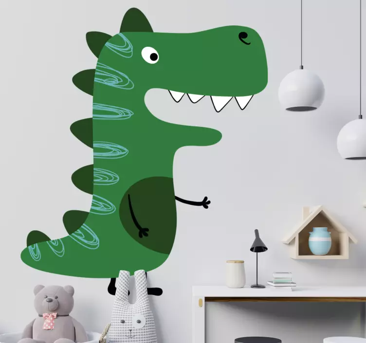 Dinosaur zelený nakreslený dinosaur nálepka na zeď - TenStickers