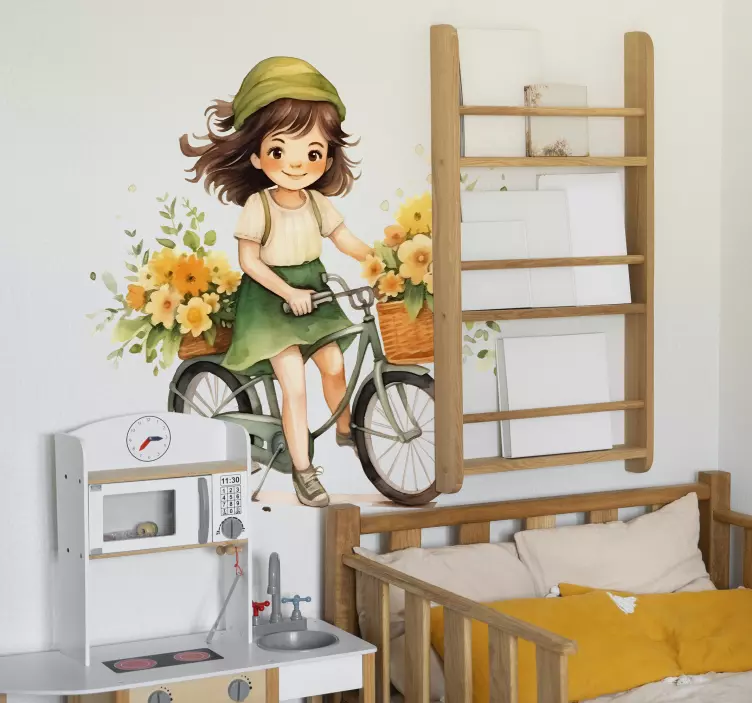 Dívka na kole Nálepka ilustrace - TenStickers