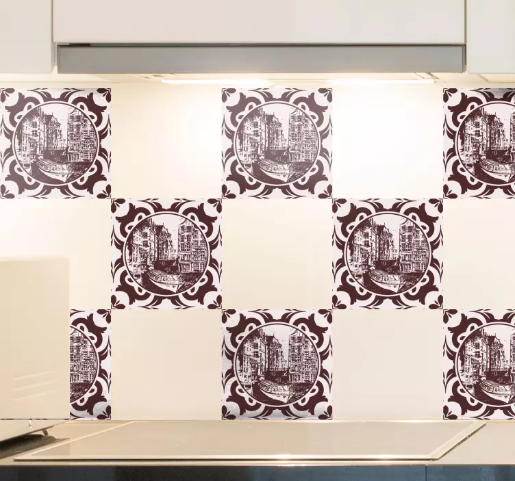 Domy na kanálech a nálepka na lodní dlaždice - TenStickers