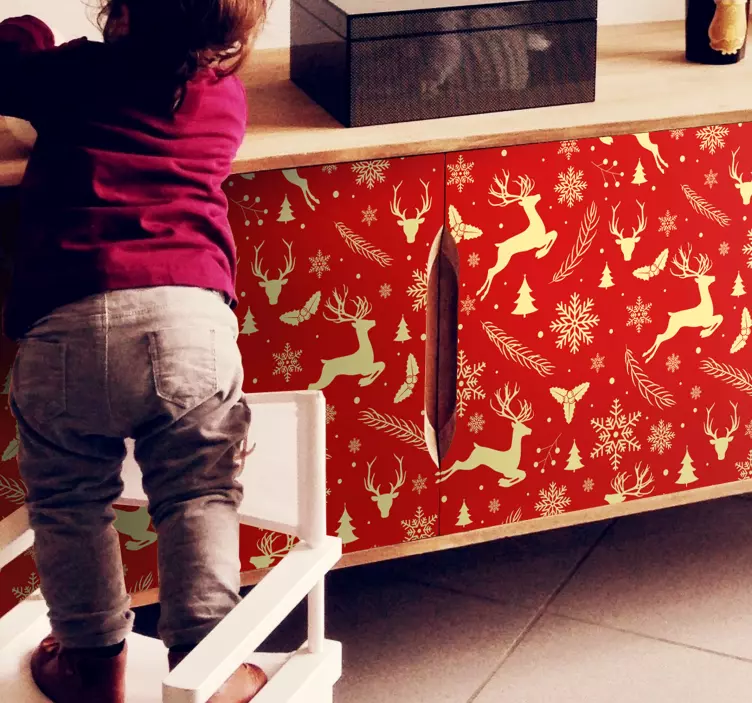 červená a zlatá sobí vánoční nálepka - TenStickers