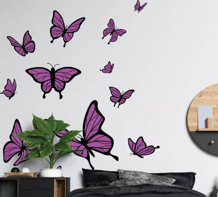 Fialová létající motýli vinylová samolepka - TenStickers