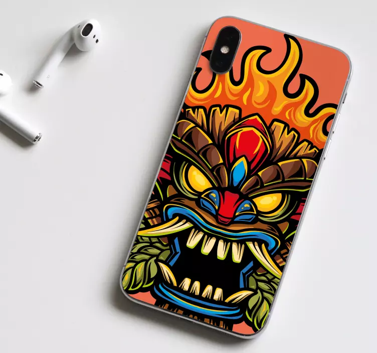 Fire tiki maska kreslený graffiti iphone nálepka - TenStickers
