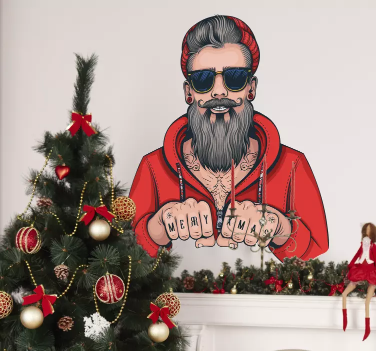 Hipster santa claus obývací pokoj stěna dekor - TenStickers