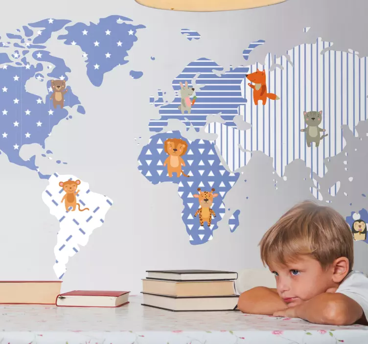 Ilustrovaná mapa zvířat samolepka mapou světa - TenStickers