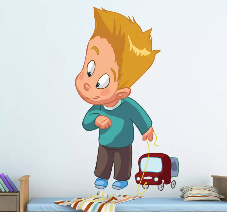 Hravý chlapec tahání hračky samolepka pro děti - TenStickers