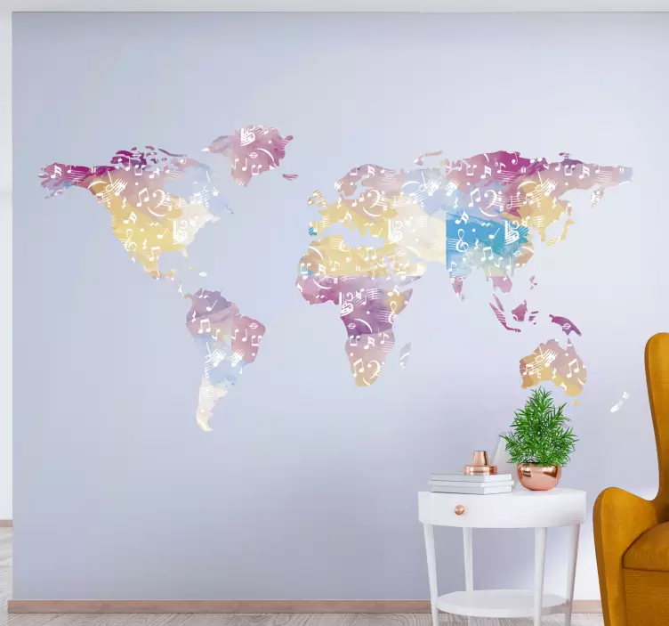 Nálepka mapa světa mapa hudebního nástroje - TenStickers