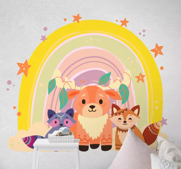 Indické lišky a duhy zvířecí samolepka na zeď - TenStickers