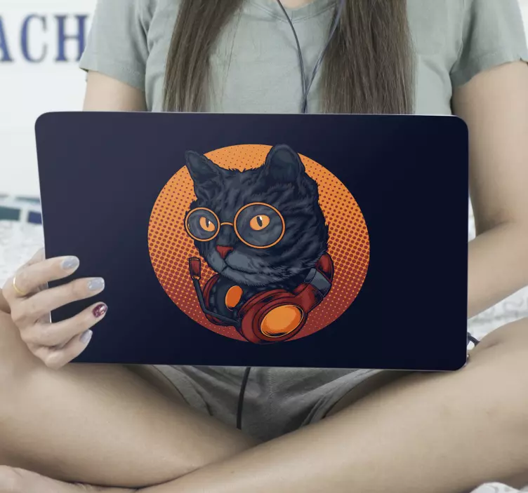 Kočka hudba ilustrace laptop skiny - TenStickers