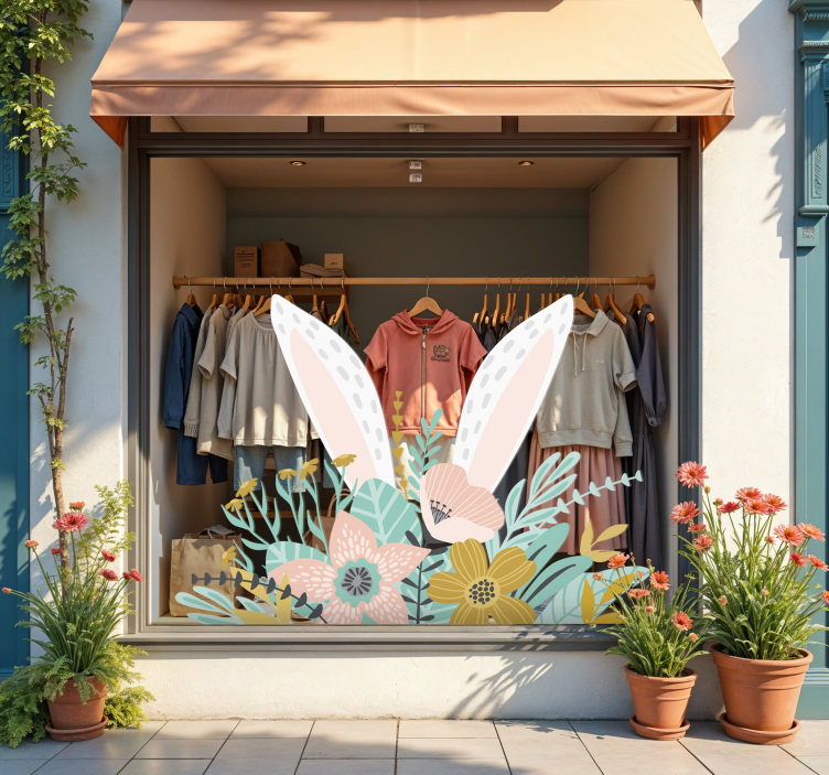 Králičí uši a rostliny samolepka na výlohy - TenStickers