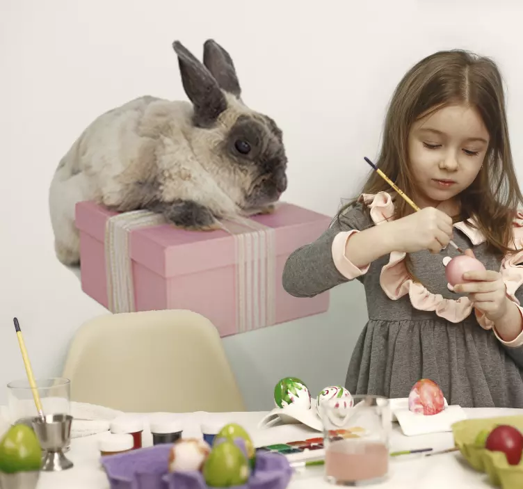 Králík s dárkem farma zvířat nálepka na zeď - TenStickers