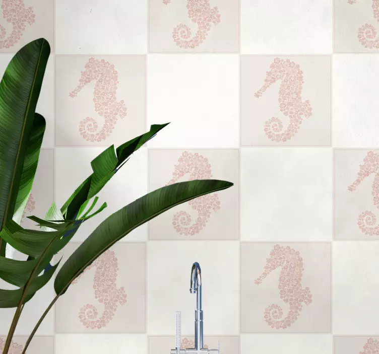 Samolepka dlaždice s květinovým mořským koněm - TenStickers