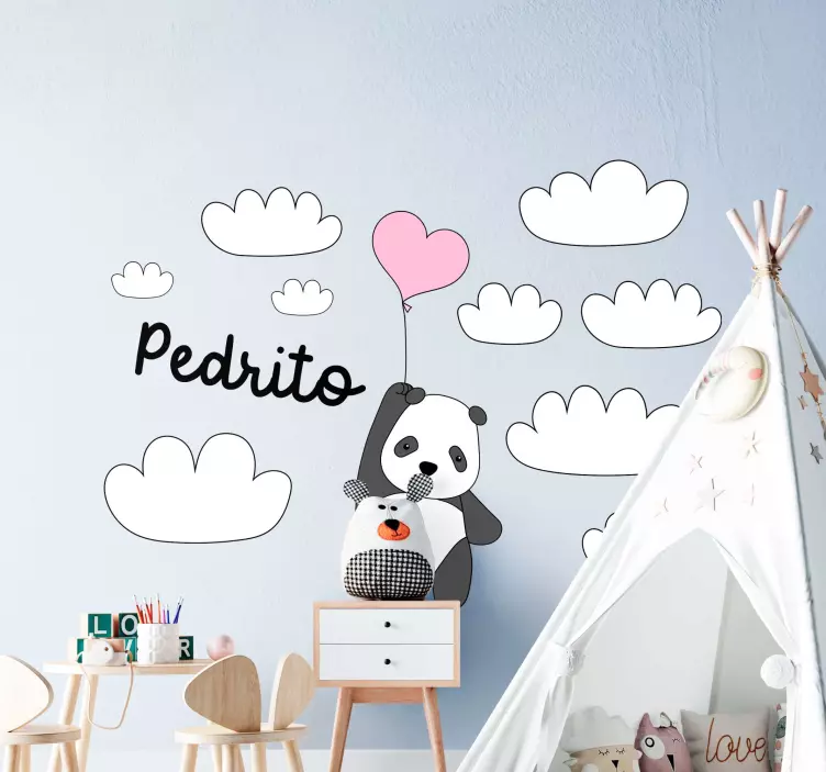 Létající panda s mraky a nálepkou pro školky - TenStickers