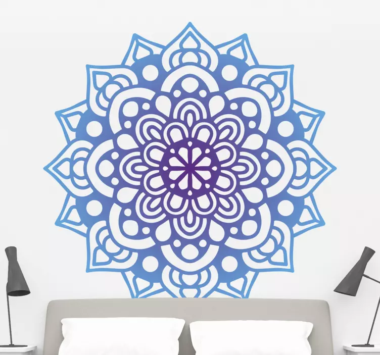 Mandala v modrých odstínech květinová samolepka na zeď - TenStickers