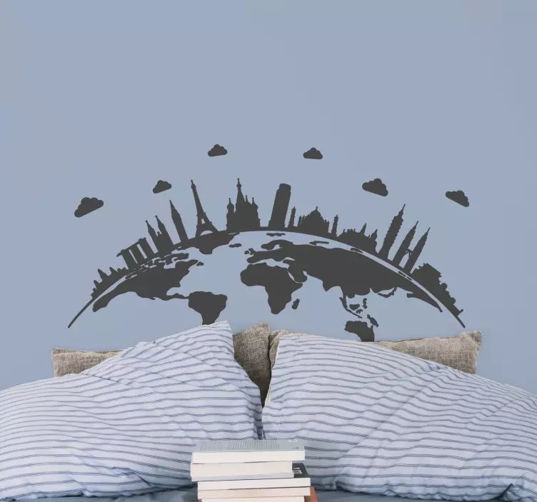 Mapa světa s historickou památkou - TenStickers