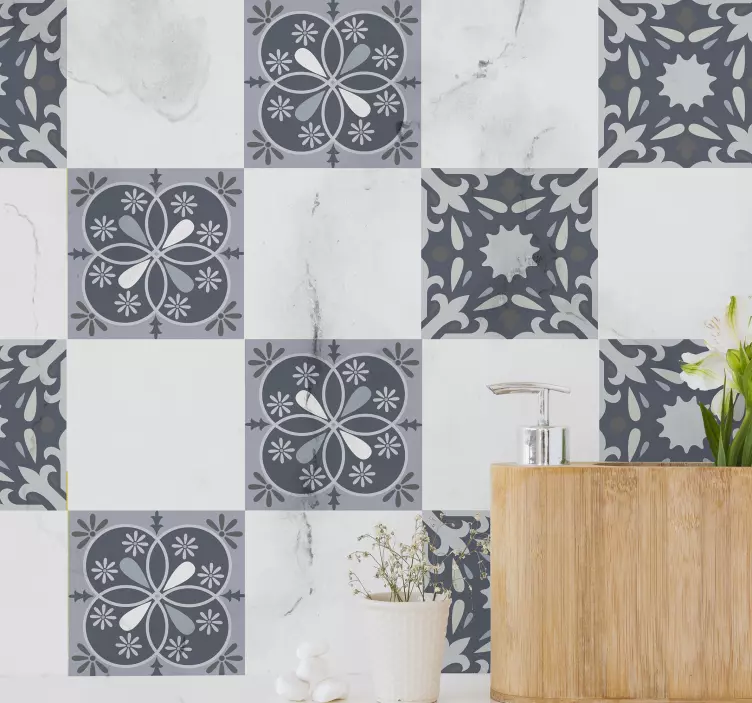 Nálepka modré původní květinové dlaždice - TenStickers