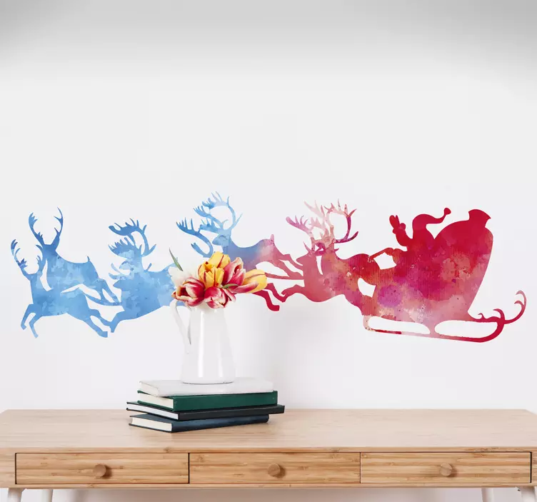 Nálepka akvarel sáně santa - TenStickers