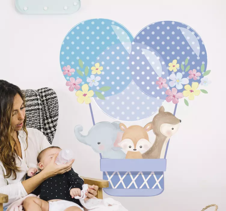 Akvarel zvířata horkovzdušný balón samolepka na zeď - TenStickers