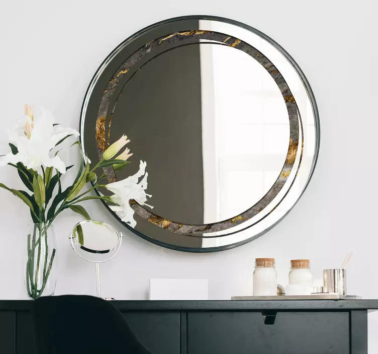 Nálepka kulatý zrcadlový rám kamenné textury - TenStickers