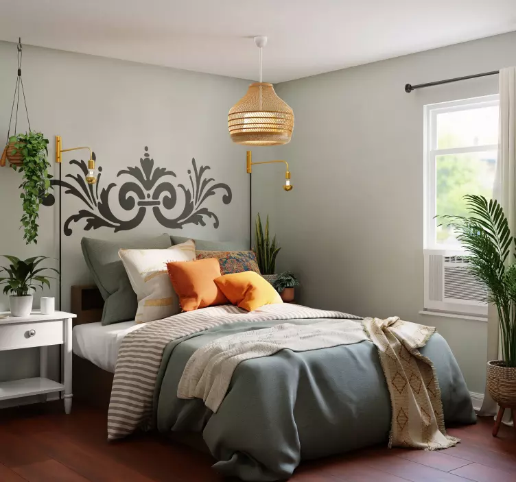 Nálepka s ozdobnou květinou na nálepku na čelo postele - TenStickers