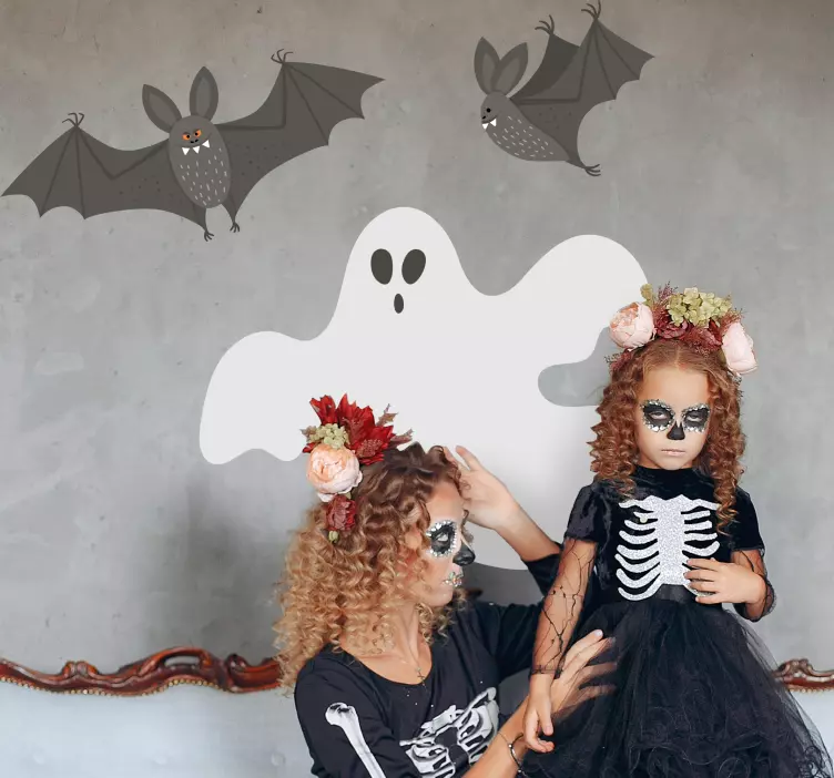 Bílý duchové a netopýři halloween obtisk - TenStickers