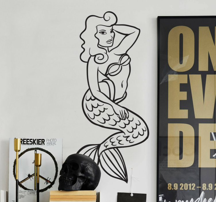 Nálepka na zeď obrys mořská panna - TenStickers