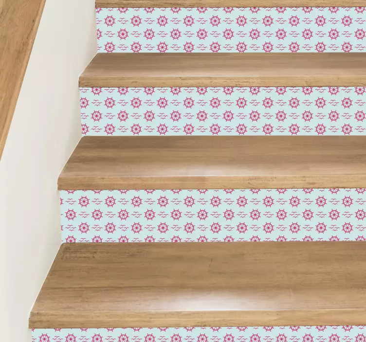 Nálepka na schody se vzorem námořních kormidel na krokvích - TenStickers