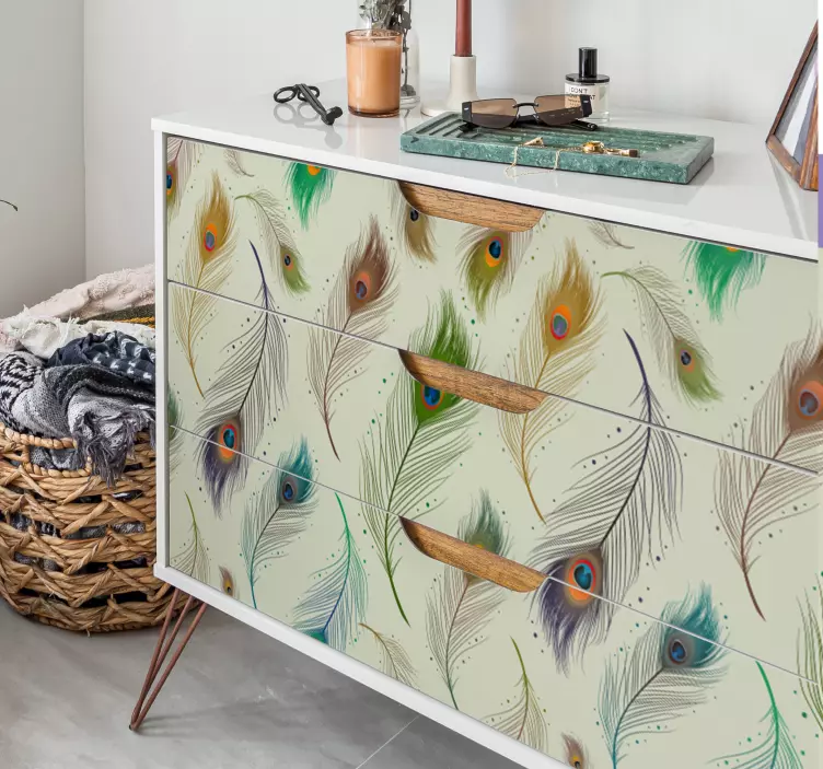 Samolepka na nábytek z pavích per - TenStickers