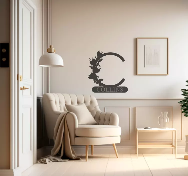 Květinové počáteční jméno vlastní nálepka - TenStickers