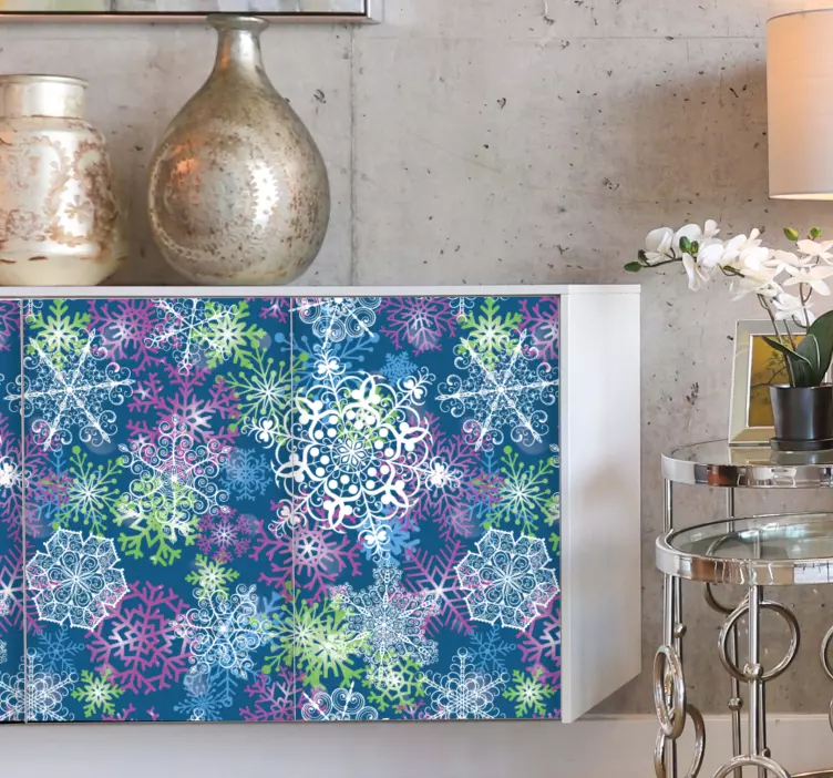 Sněhové vločky na modrém pozadí vánoční nálepka - TenStickers