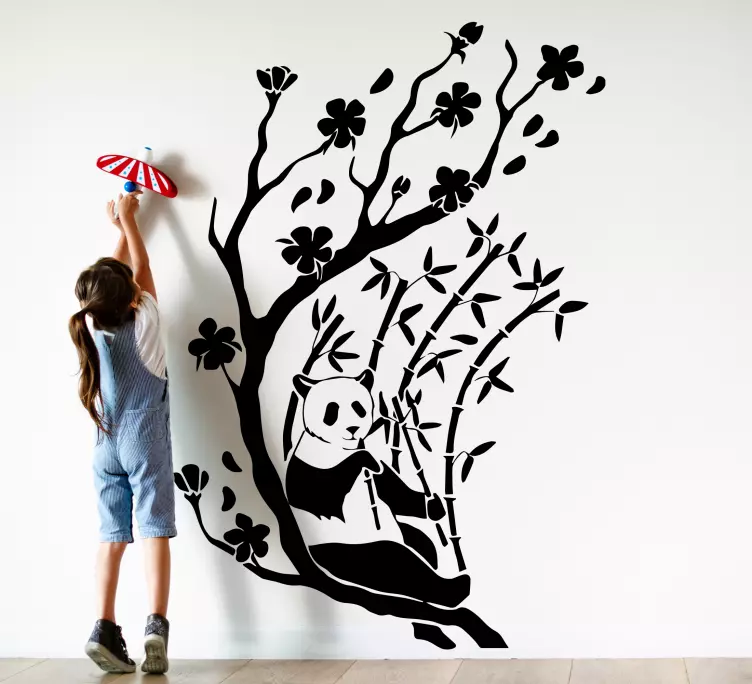 Panda v bambusovém stromu ilustrace samolepka - TenStickers